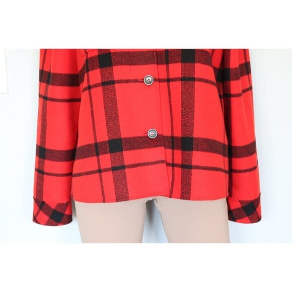 Weekend Max Mara Women's Medium Red Jacket Plaid Front Pocket Button Down Fleece - Picture 6 of 9